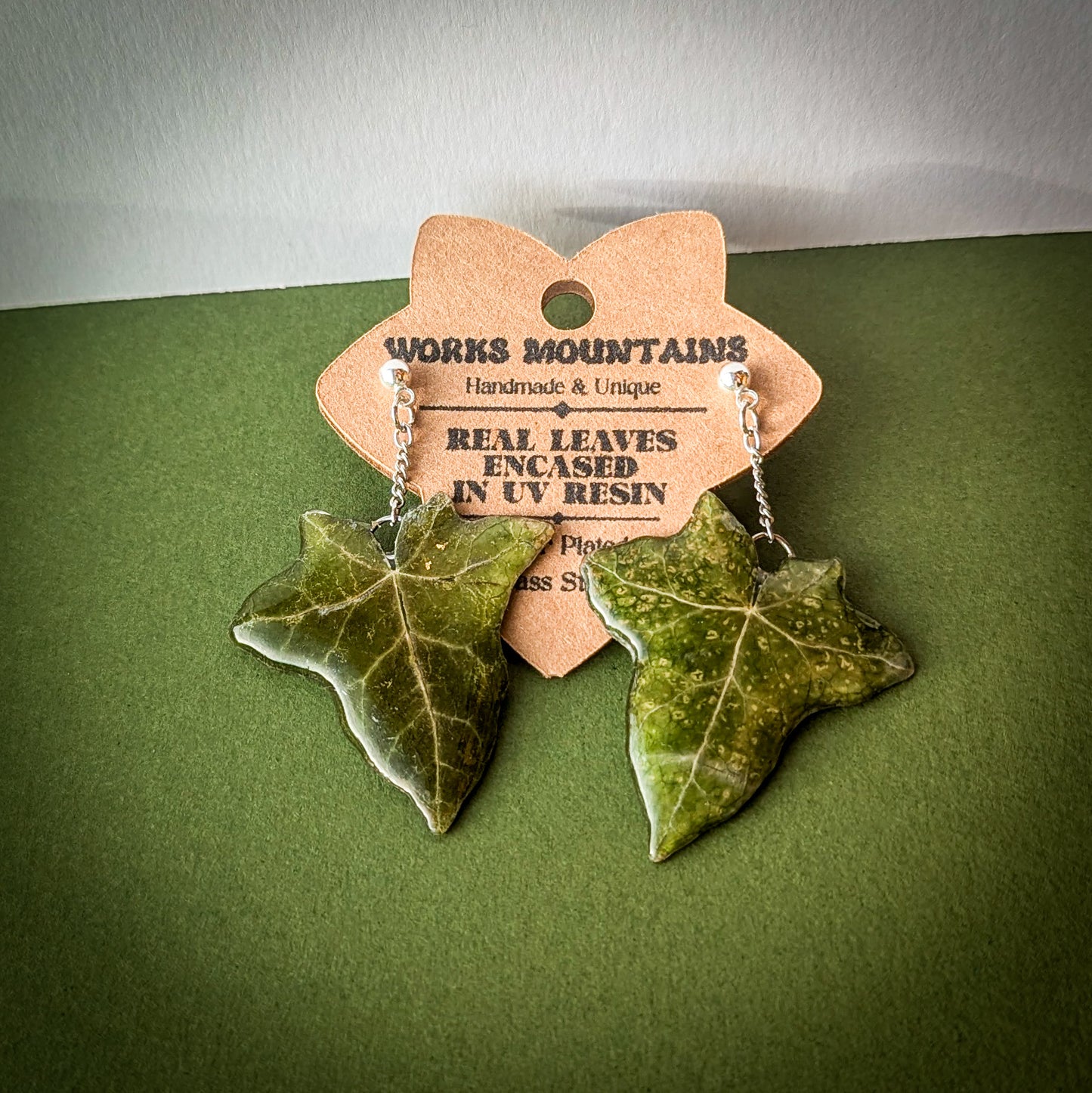 Natural Elegance | Green and Variegated Real Ivy Leaves | Hanging Earrings