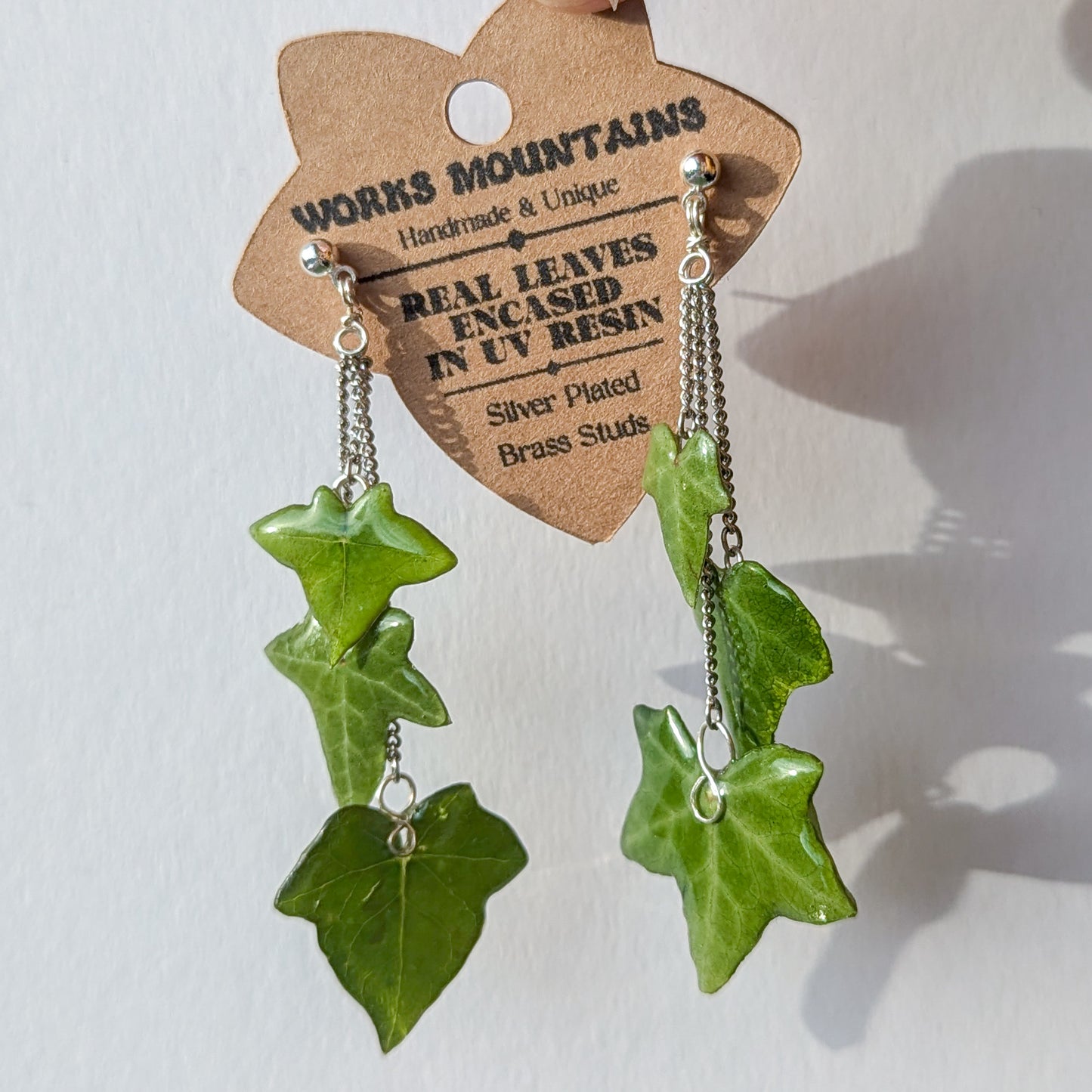 Natural Elegance | Three Real Ivy Leaves | Hanging Earrings