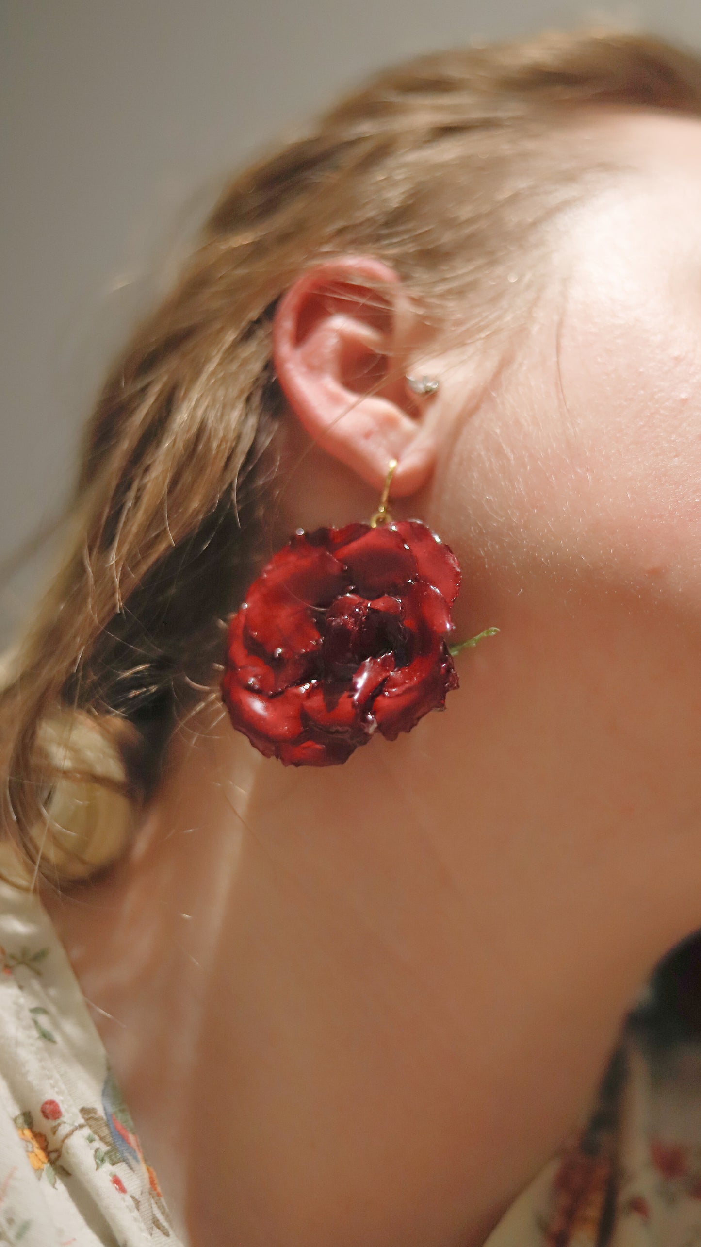 Red Roses | Lever Back Hoop | Natural Elegance