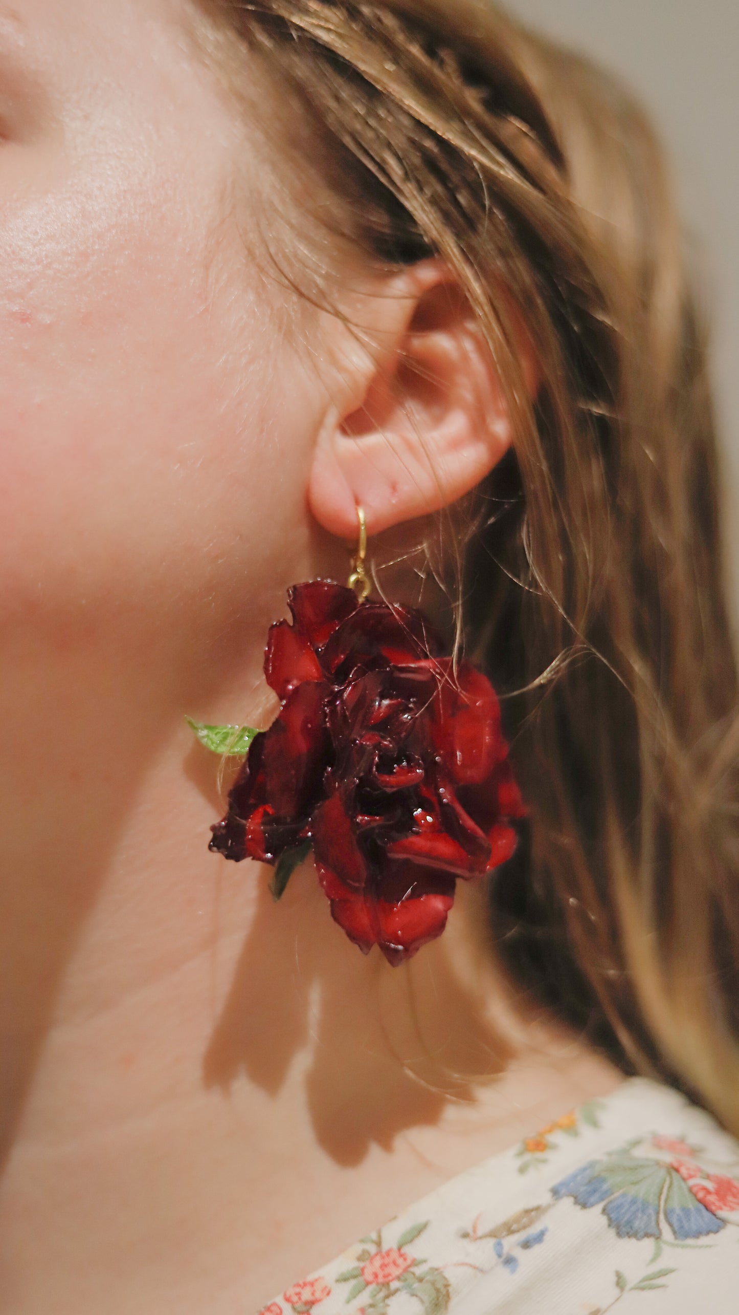 Red Roses | Lever Back Hoop | Natural Elegance