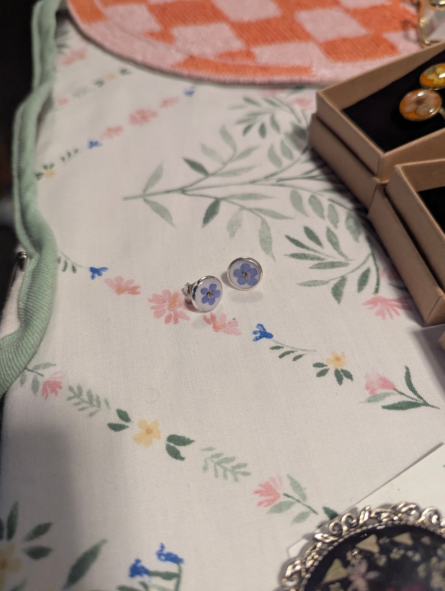 Forget-Me-Not Bezel Tray Studs | Made to order