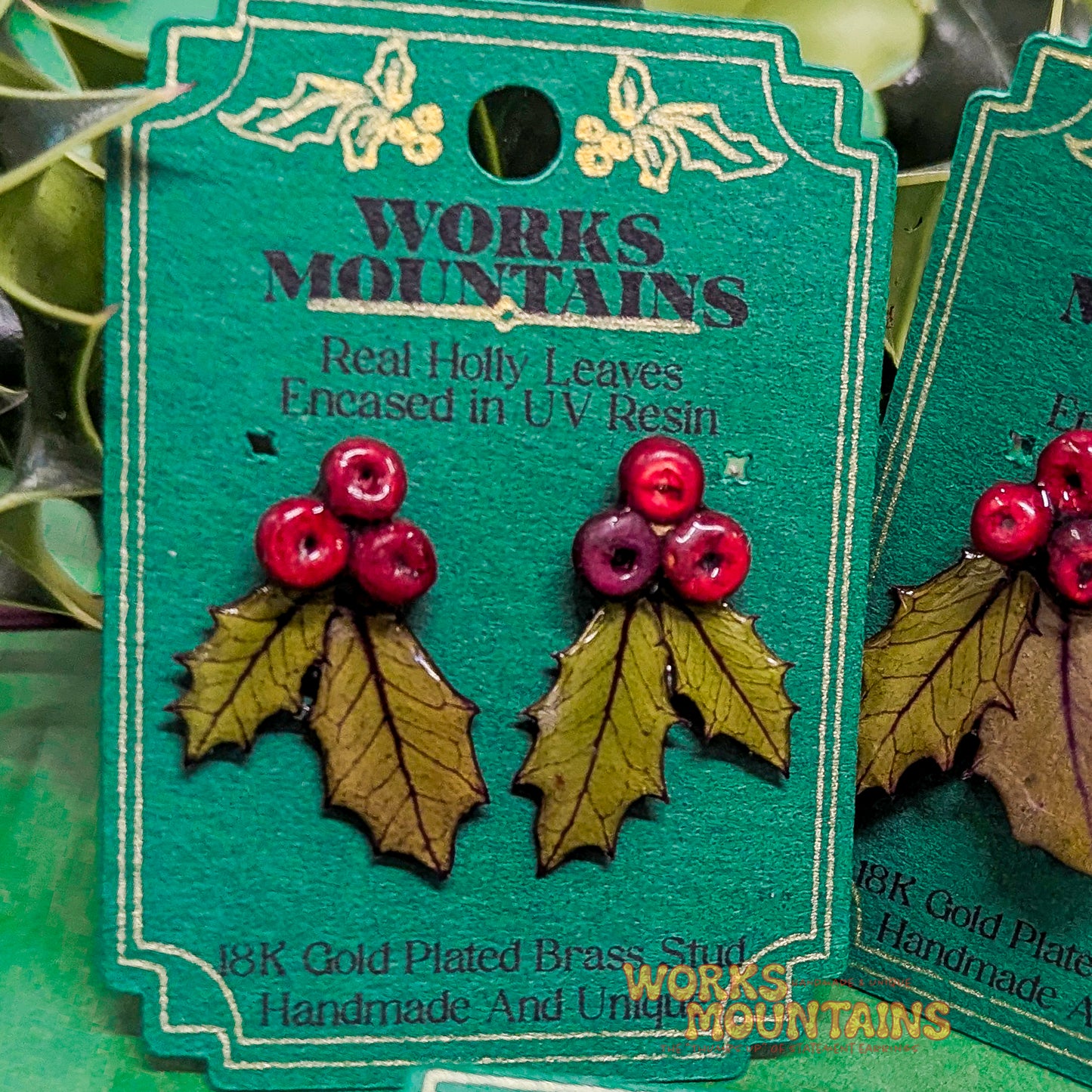 Festive Holly Leaf Earrings | STUDS | Handcrafted Magic for the Season