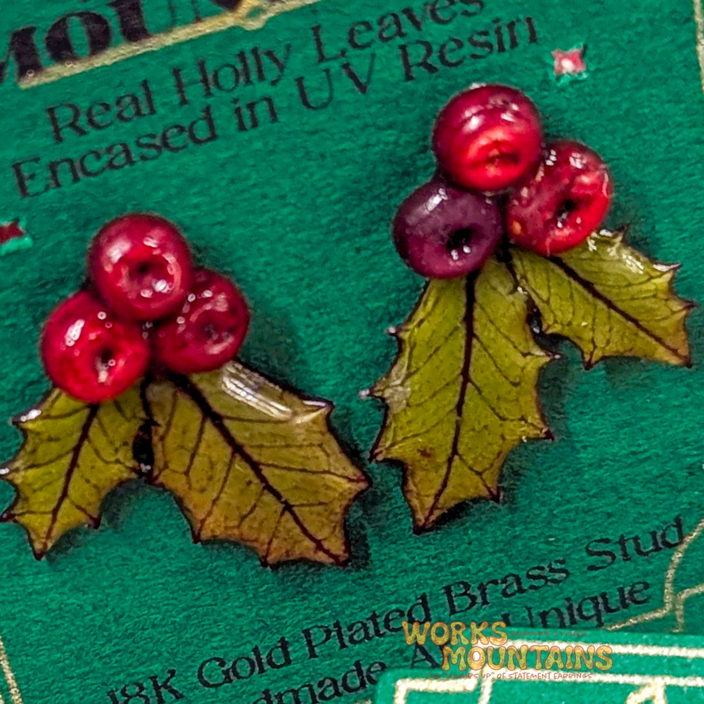 Festive Holly Leaf Earrings | STUDS | Handcrafted Magic for the Season