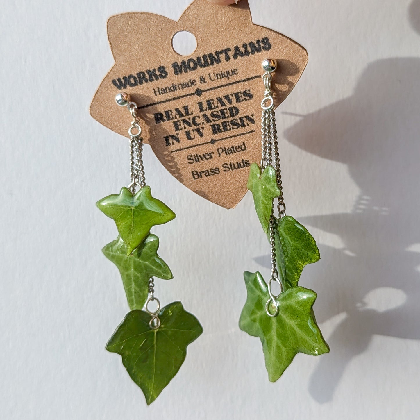 Natural Elegance Collection | Three Real Ivy Leaves |  Hanging Earrings