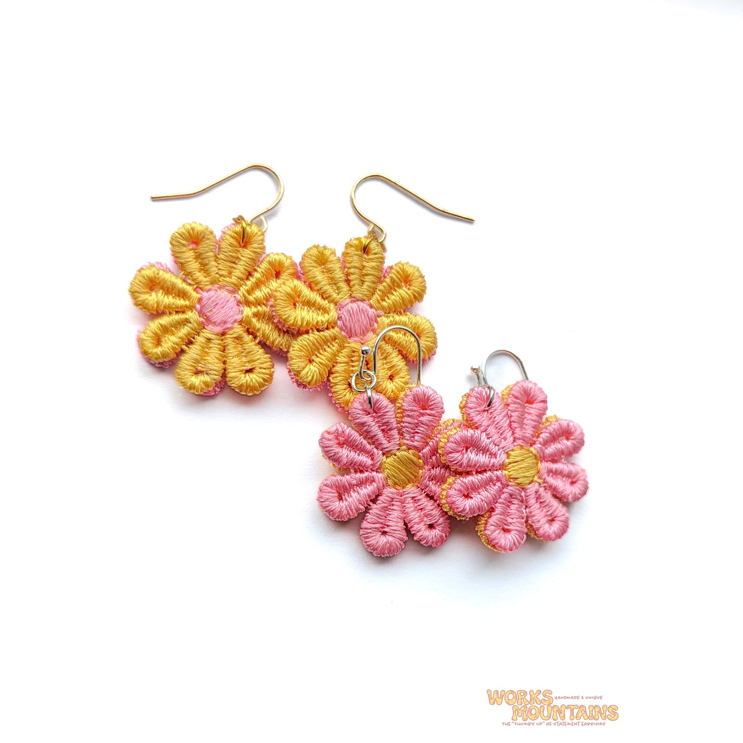 Sunshine Yellow & Pink Punch: Daisy Lace Earrings