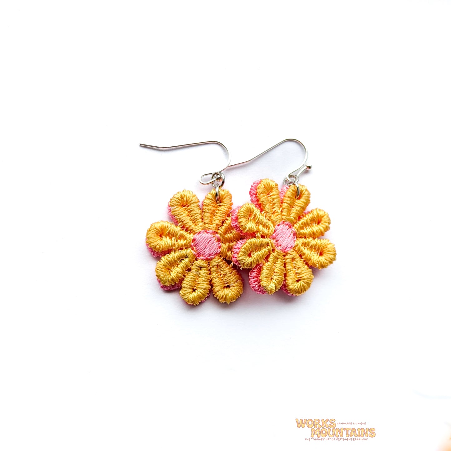 Sunshine Yellow & Pink Punch: Daisy Lace Earrings