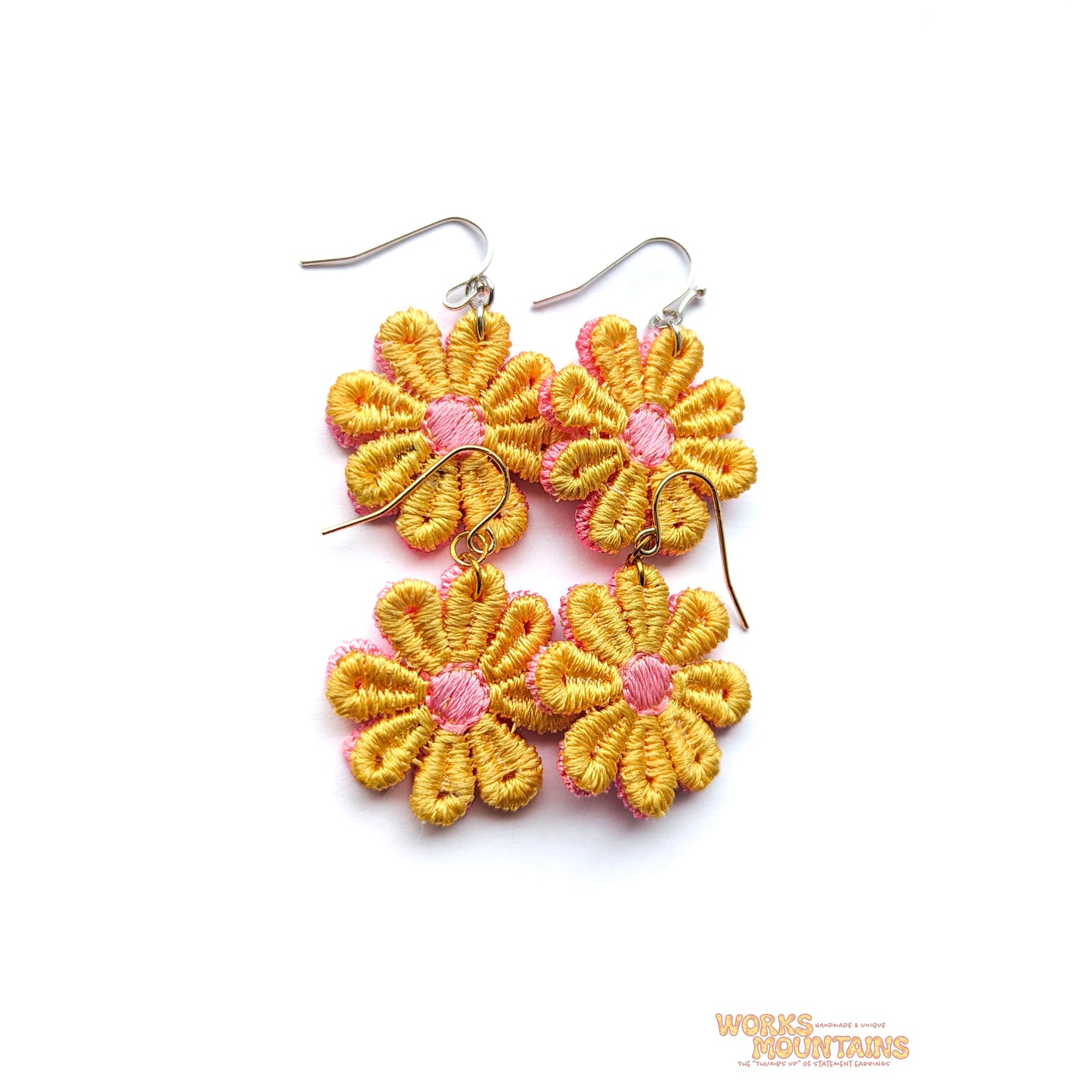 Sunshine Yellow & Pink Punch: Daisy Lace Earrings