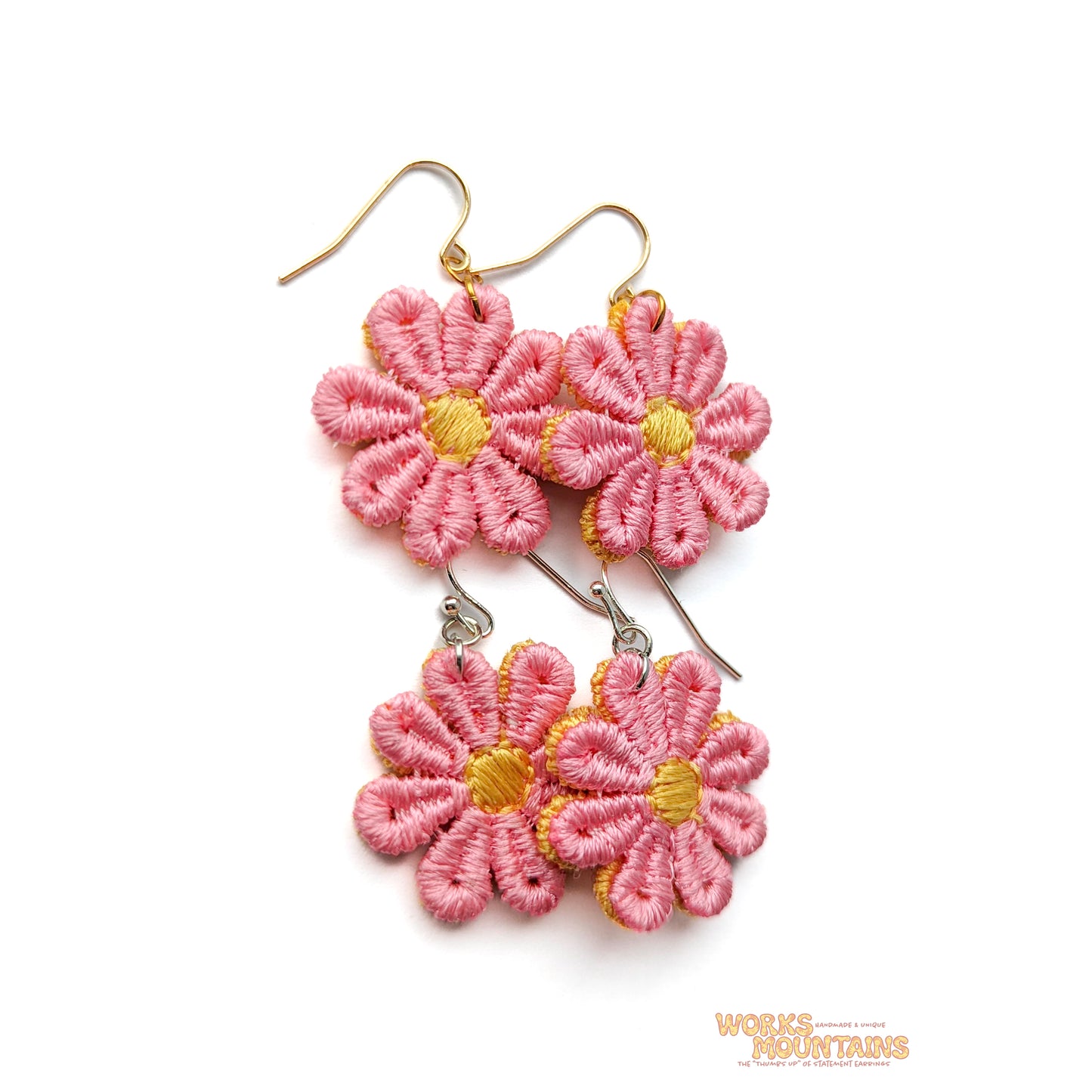 Sunshine Yellow & Pink Punch: Daisy Lace Earrings