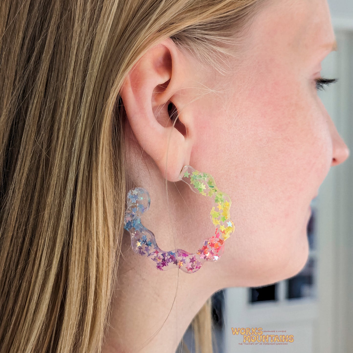 🌈 Starburst Rainbow Resin Hoops 🌟