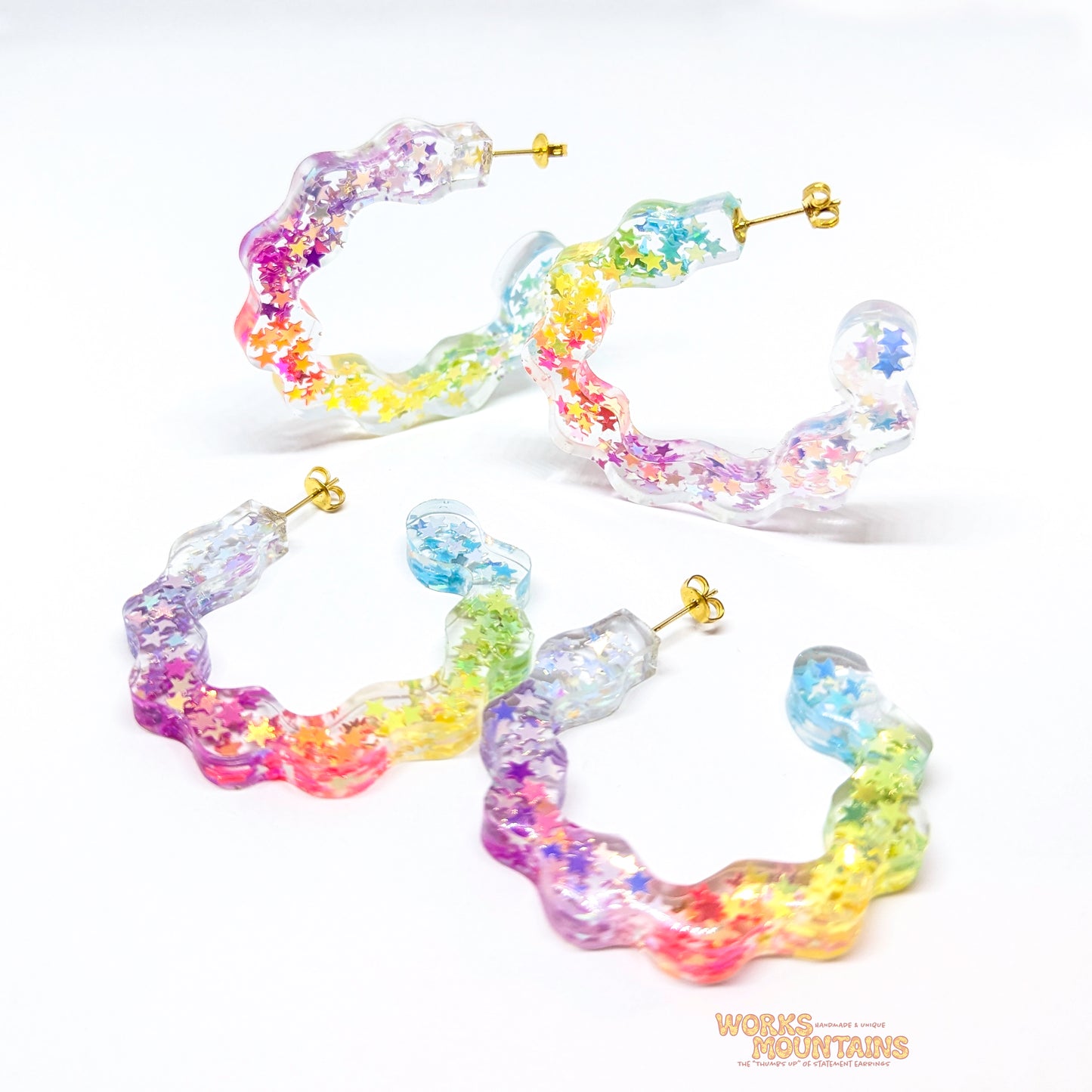 🌈 Starburst Rainbow Resin Hoops 🌟