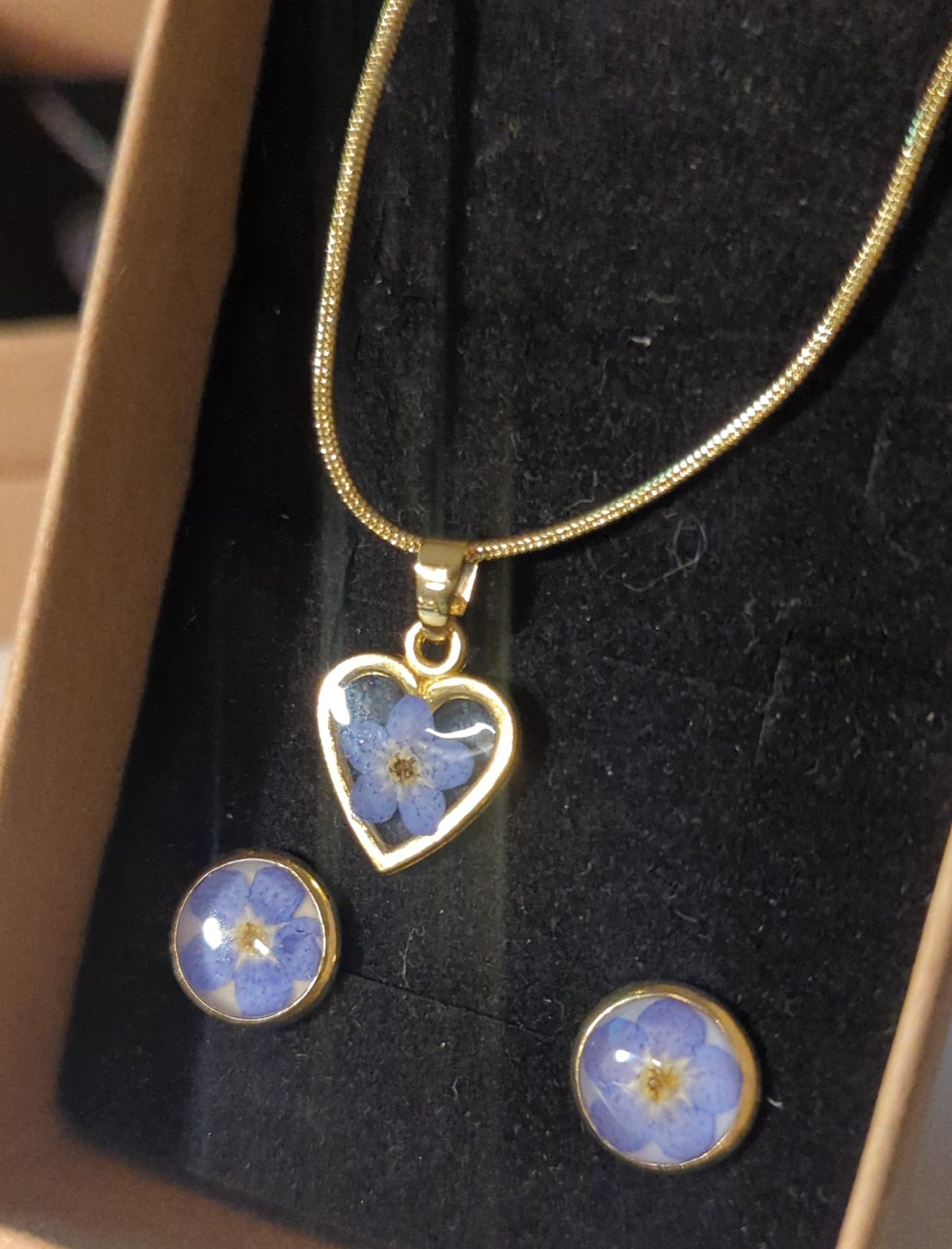 Forget-Me-Not Gift Set | Bezel Tray Studs & Heart Necklace | Made to order