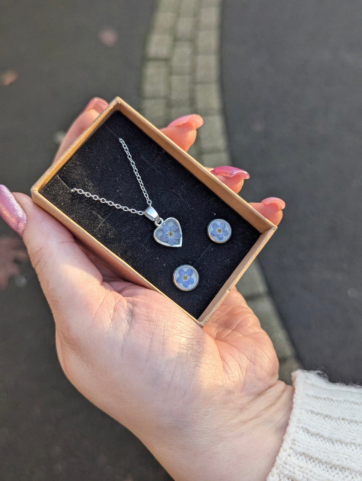 Forget-Me-Not Gift Set | Bezel Tray Studs & Heart Necklace | Made to order