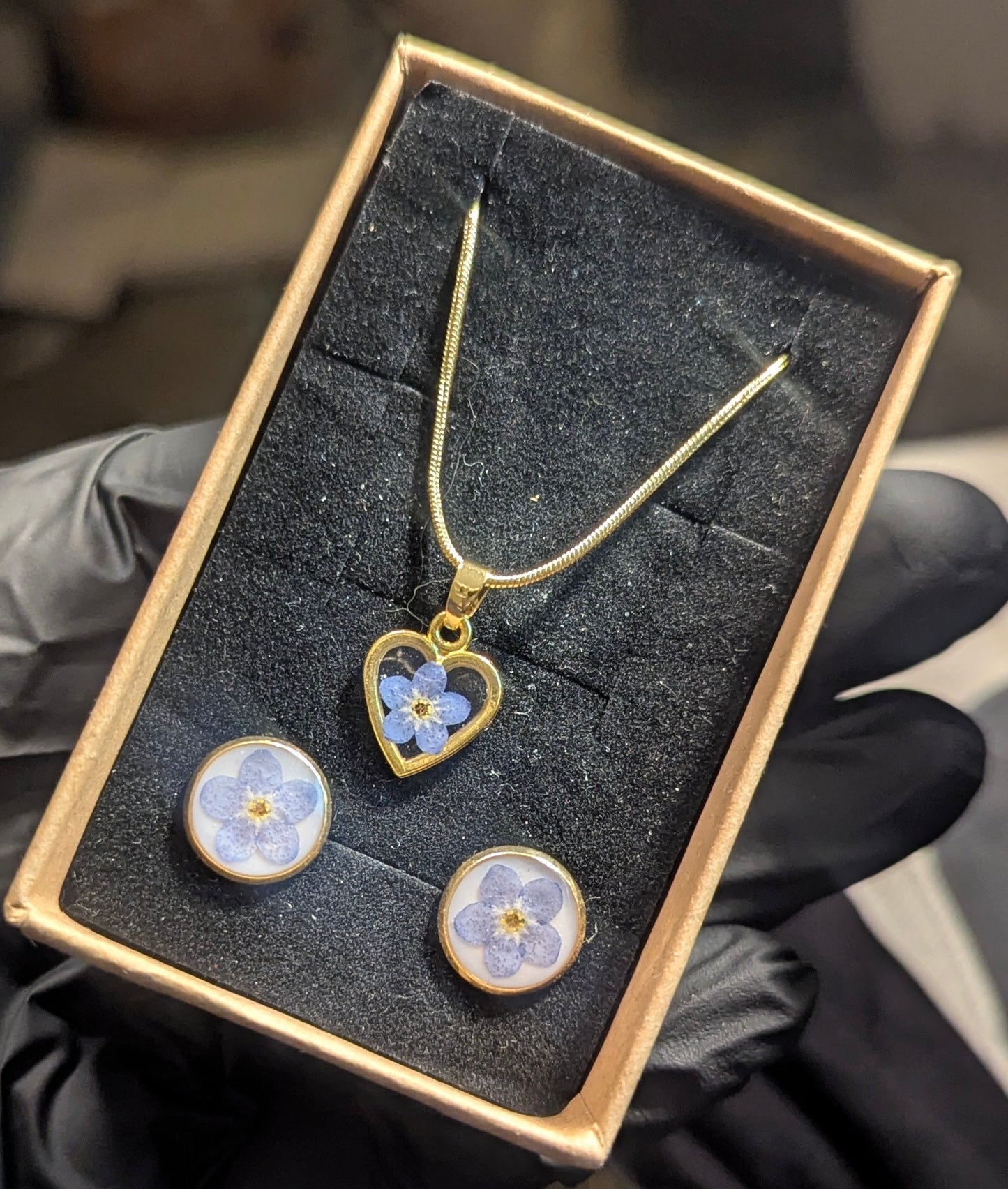 Forget-Me-Not Gift Set | Bezel Tray Studs & Heart Necklace | Made to order