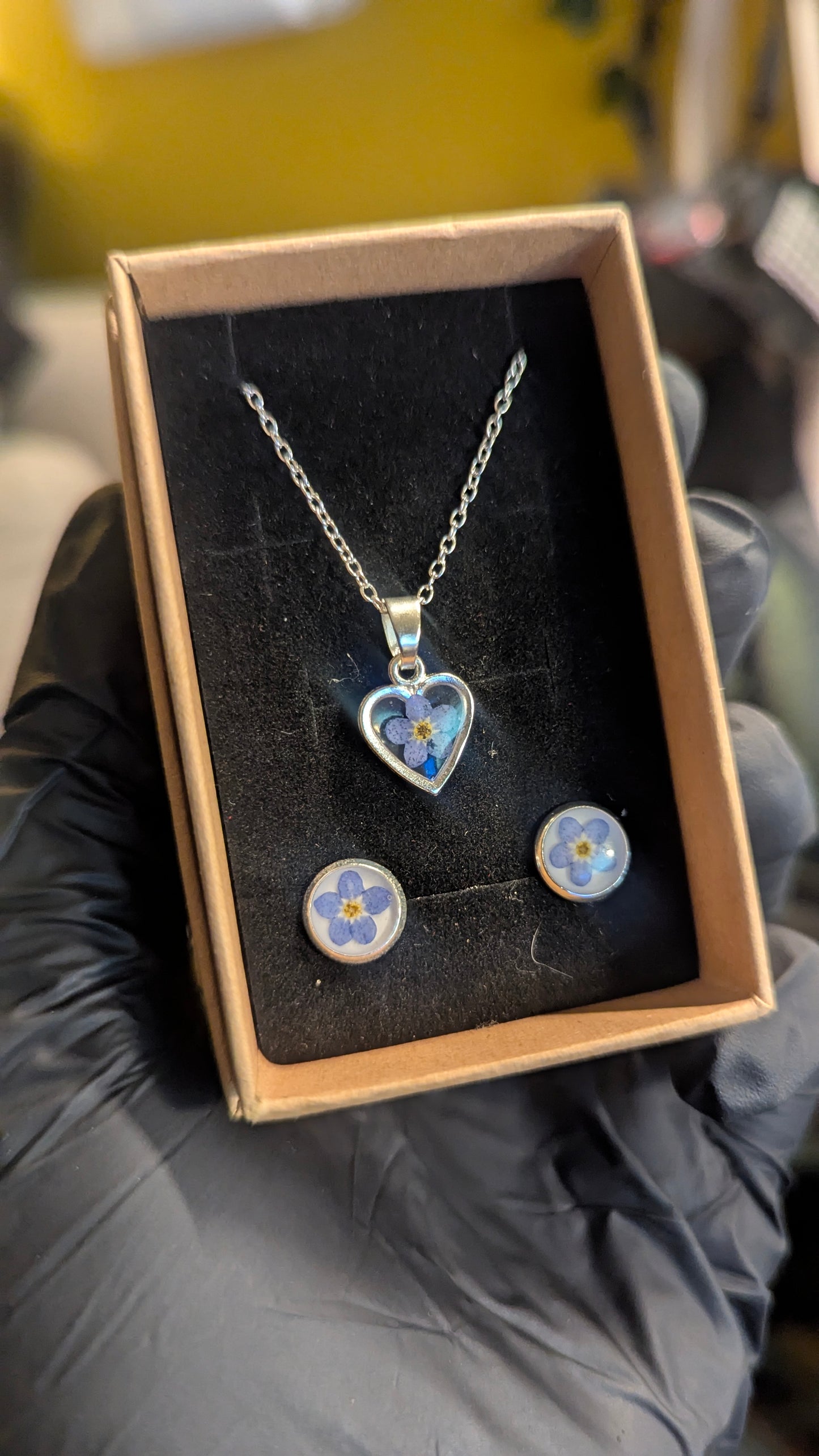 Forget-Me-Not Gift Set | Bezel Tray Studs & Heart Necklace | Made to order