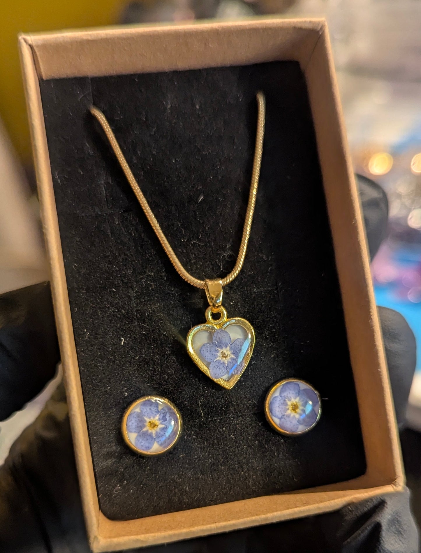 Forget-Me-Not Gift Set | Bezel Tray Studs & Heart Necklace | Made to order