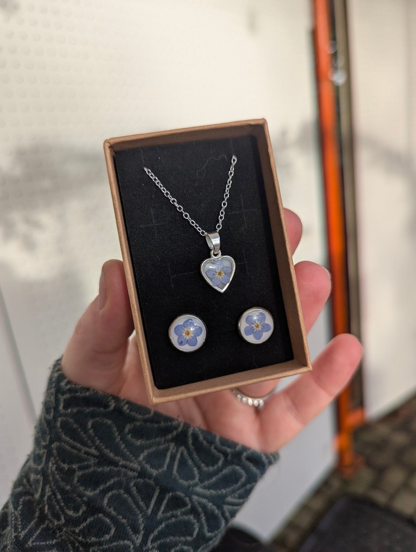 Forget-Me-Not Gift Set | Bezel Tray Studs & Heart Necklace | Made to order