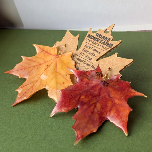 Natural Elegance Collection | Real Maple Leaf Hanging Earrings