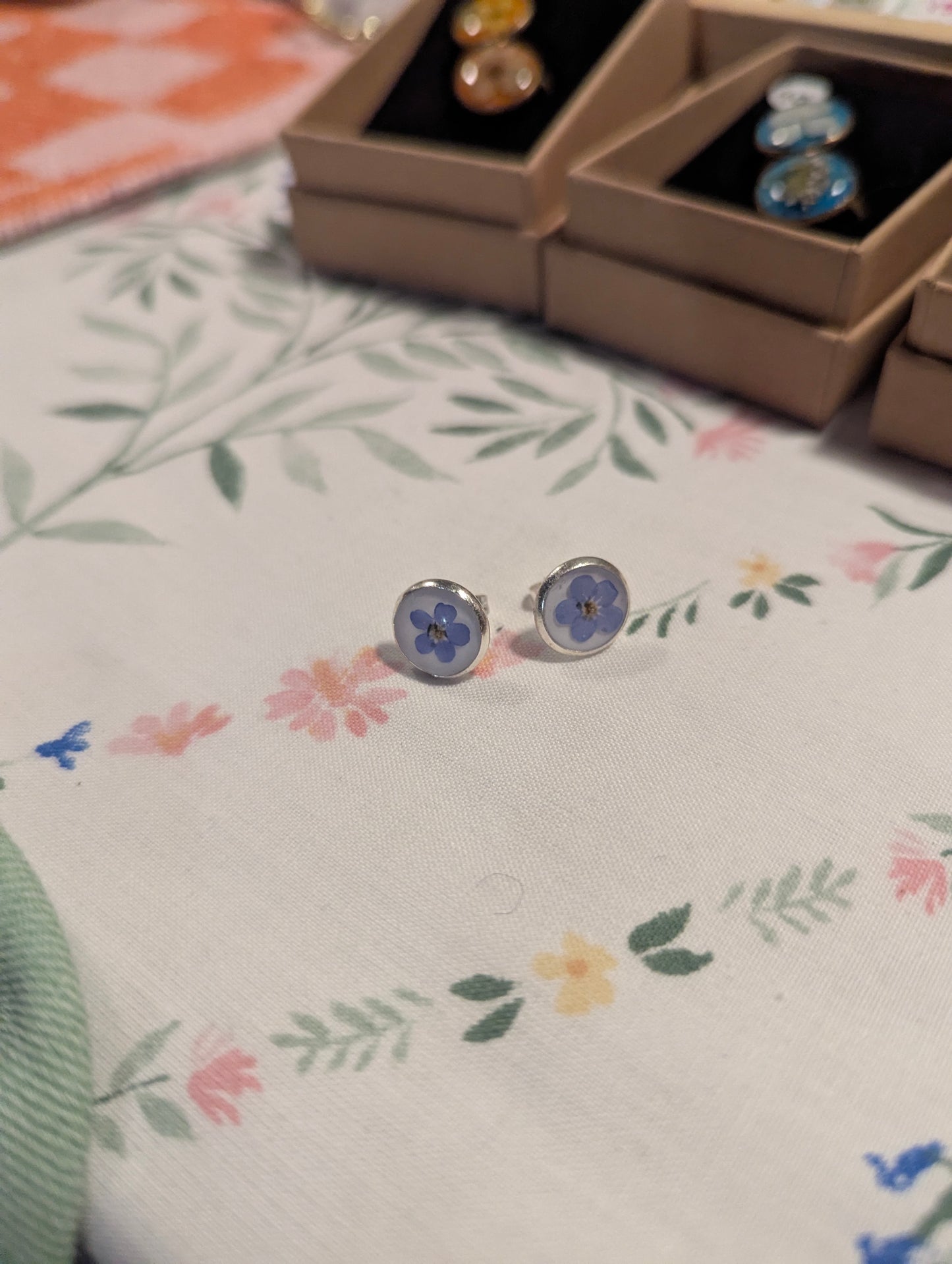 Forget-Me-Not Bezel Tray Studs | Made to order