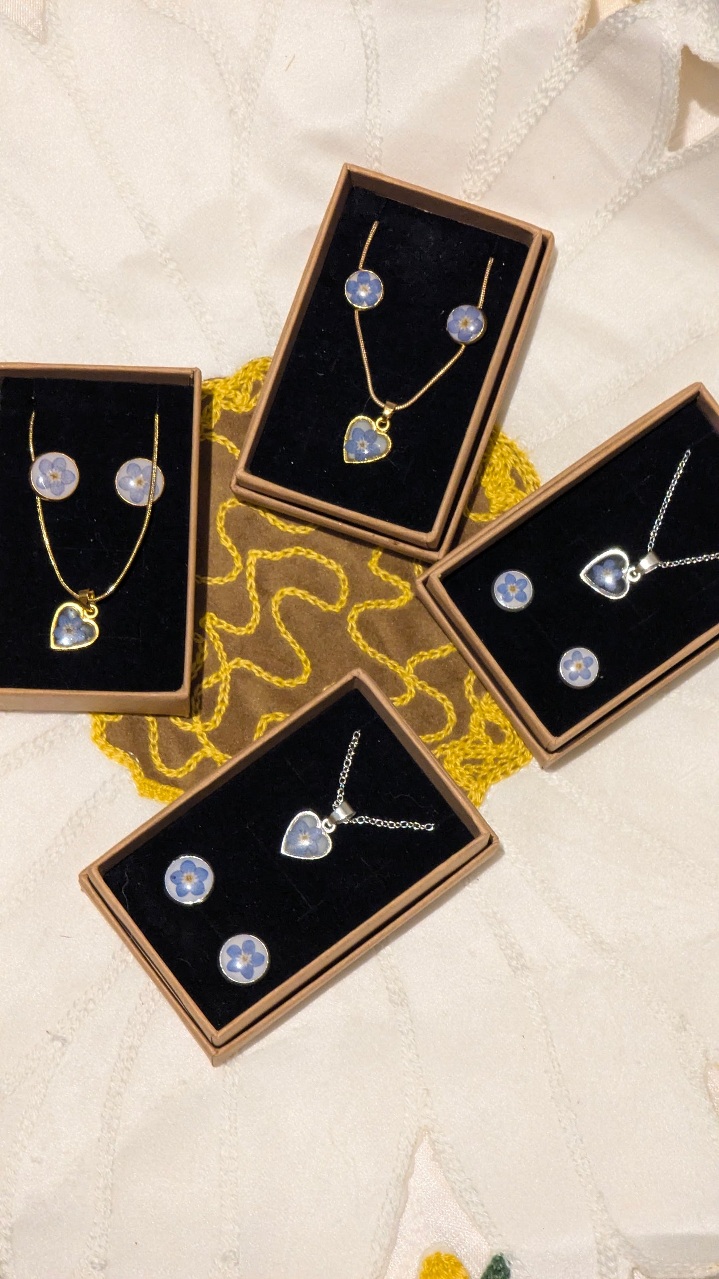 Forget-Me-Not Gift Set | Bezel Tray Studs & Heart Necklace | Made to order