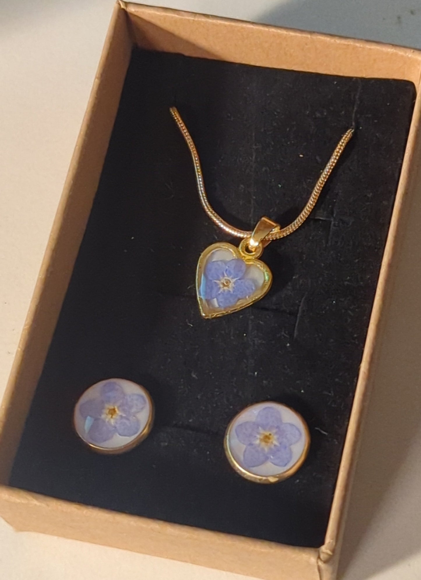 Forget-Me-Not Gift Set | Bezel Tray Studs & Heart Necklace | Made to order